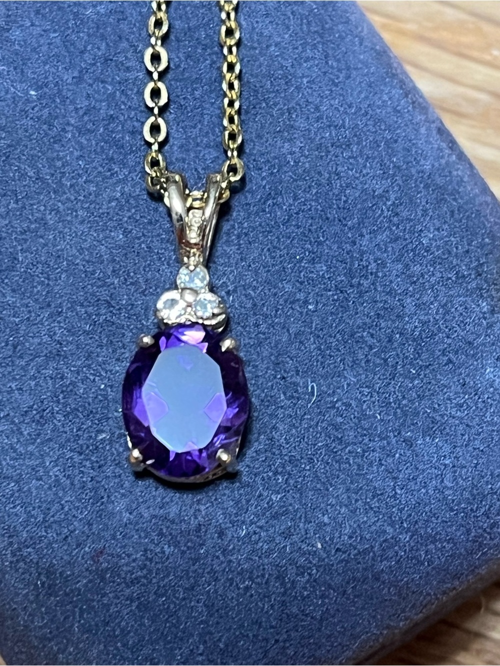 10K Yellow Gold Amethyst Pendant Necklace with Diamond Accents